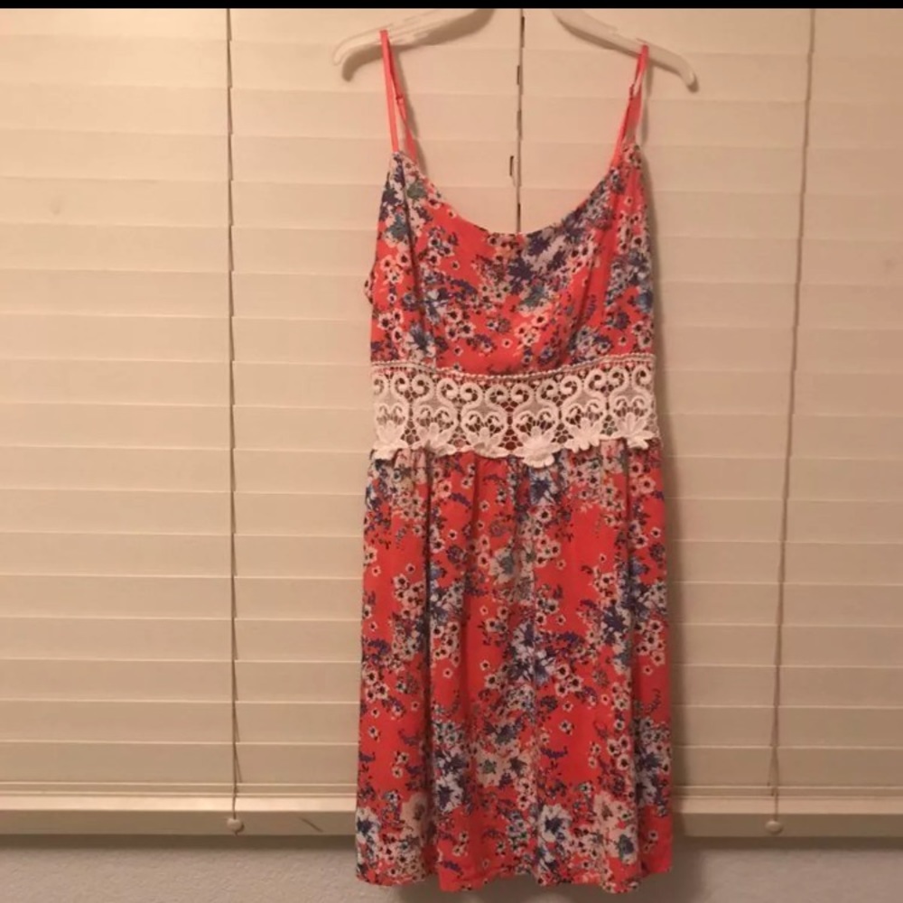 Pink floral dress with open stomach lace in front